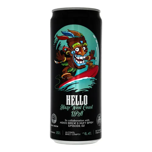 Пиво 0.33л 6.4% світле нефільтроване Hello Hazy West Coast IPA Mikki Brew з/б
