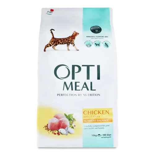 Корм сухий для дорослих котів з куркою, Optimeal, в/ґ, 10 кг