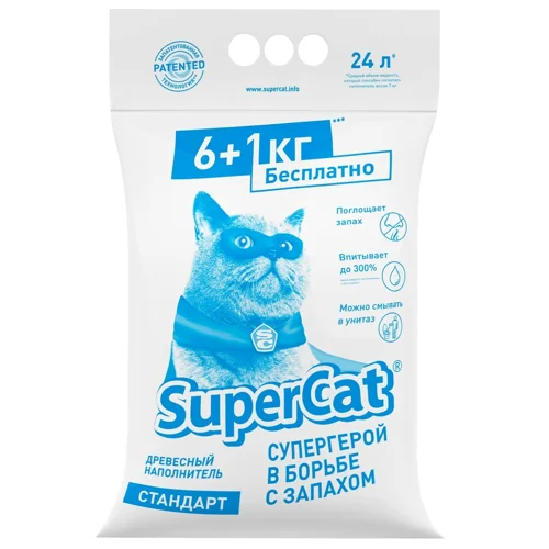 Наповнювач гігієнічний SuperCat Стандарт для котів деревинний 6+1кг