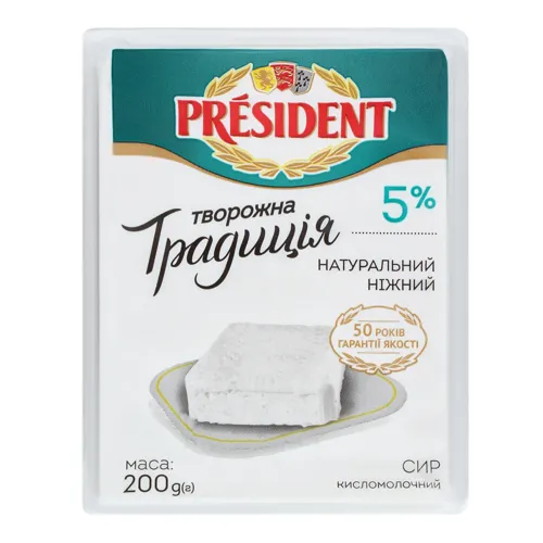Сир кисломолочний 5% Творожна традиція President м/у 200г