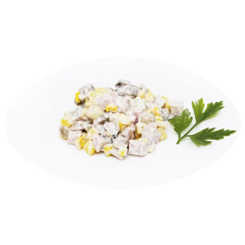 Салат Шанхай з курки копченої, ананасів, кукурудзи та грибів