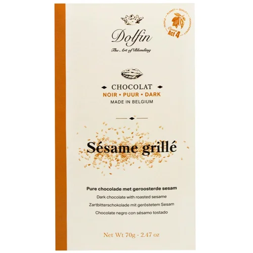 Шоколад чорний Dolfin какао зі смаженим кунжутом 60% 70г