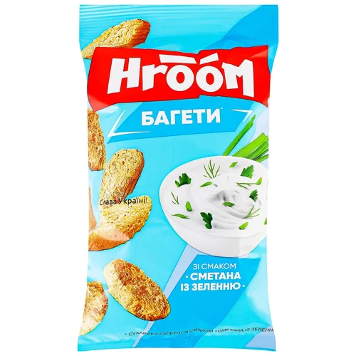Сухарики Hroom! багетні зі смаком Сметана із зеленню 60г