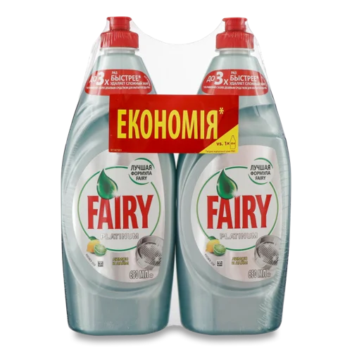 Засіб для миття посуду Лимон і Лайм Platinum Fairy, 2x650мл