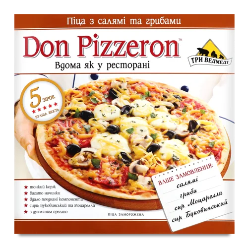 Піца З Салямі Та Грибами Don Pizzeron Заморожена, 350г