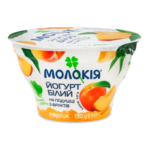 Йогурт Густий Двошаровий Персик Білий Молокія 130г, 6.6% в/ґ