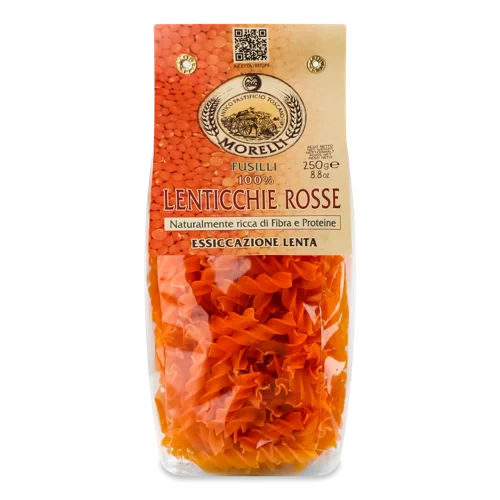Фузіллі В/Ґ З Червоної Сочевиці Morelli, 250г