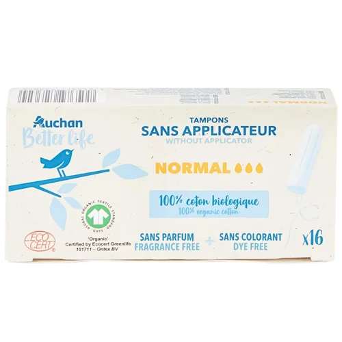 Тампони Auchan Normal органічні без аплікатора 16шт