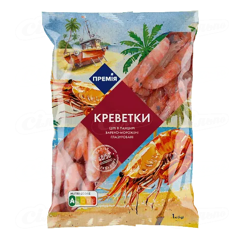 Креветки «Премія»® в панцирі глазуровані варено-морожені 40/50, 1кг