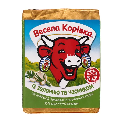 Сир плавлений 50% із зеленю та часником Вершковий Весела корівка м/у 90г