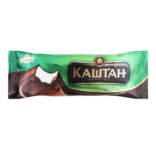 Морозиво 12% пломбір в кондитерській глазурі Класичний Каштан Хладик м/у, 75г