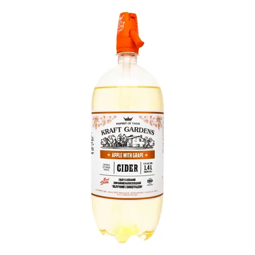 Сидр 1.4л 5.5% напівсолодкий газований Яблучний з виноградом Kraft Gardens