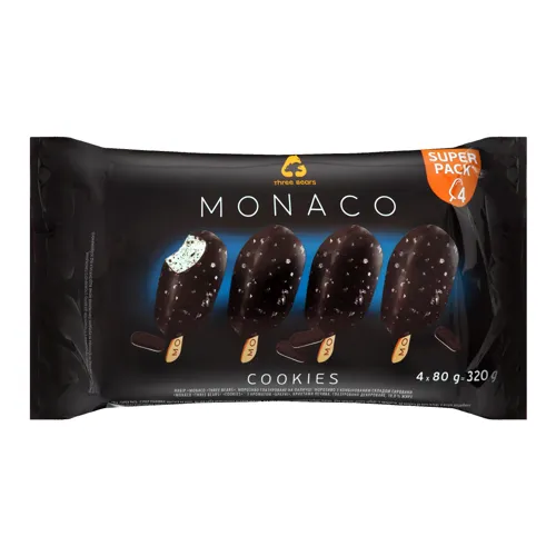 Морозиво 10% глазуроване на паличці Cookies Monaco Three Bears м/у 4х80г