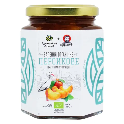Варення Дунайський Аграрій Персикове органічне шматочками з м'ятою 350г