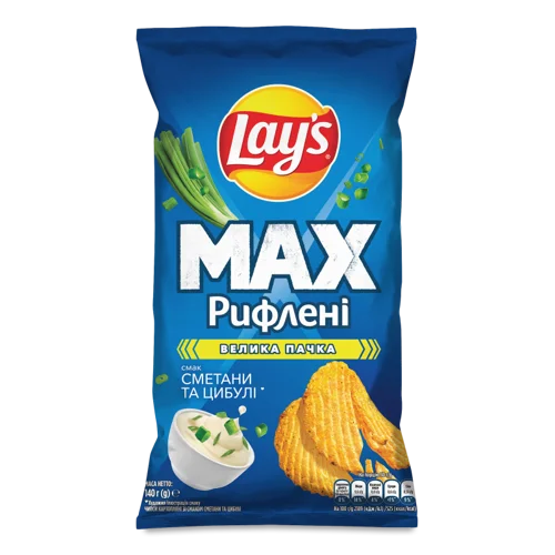 Чипси Картопляні Рифлені Зі Смаком Сметани Та Цибулі, м/у 140г