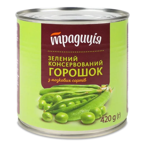 Горошок Зелений Консервований, Традиція, З/Б 420 Г