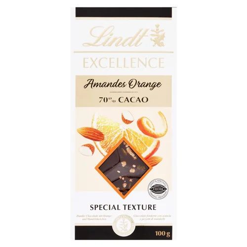 Шоколад чорний Lindt Excellence з апельсином та мигдалем 70% 100г