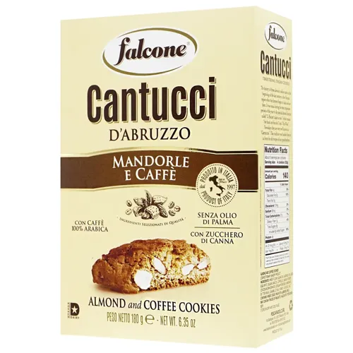 Печиво Falcone Cantucci з нарізаними ядрами горіха мигдалю та кавою 180г