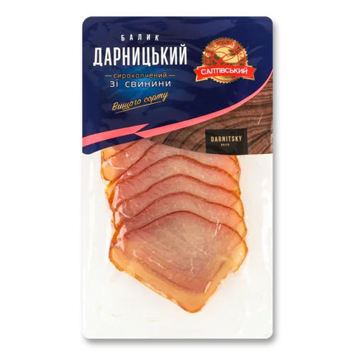 Балик Свинини Дарницький Салтівський М'ясокомбінат Сирокопчений в/у, 0.08 кг