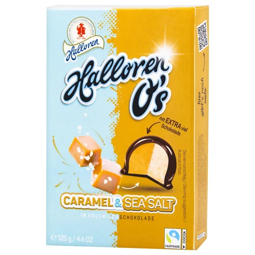 Цукерки Halloren O's Caramel & Sea Salt у молочному шоколаді 125г