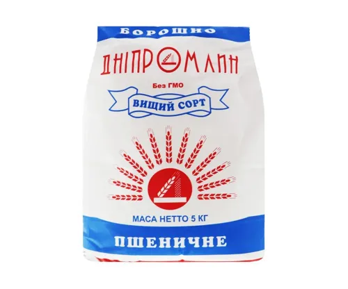 Борошно Днiпромлин пшеничне вищого гатунку б/уп 5 кг