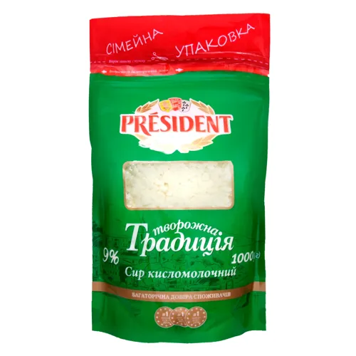 Сир кисломолочний 9% Творожна традиція President м/у 1кг