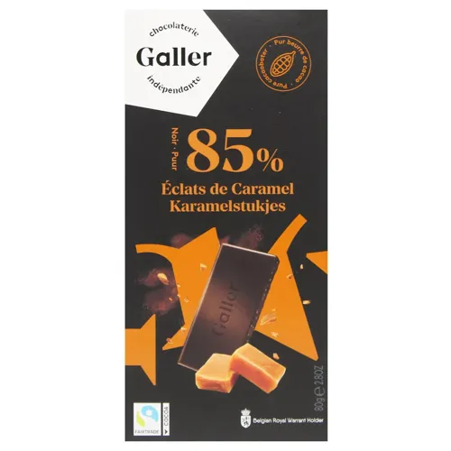 Шоколад чорний Galler з шматочками карамелі 85%, 80г