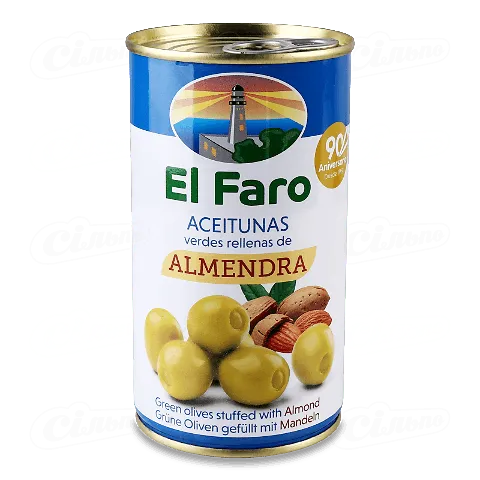 Оливки El Faro фаршировані мигдалем, 350г