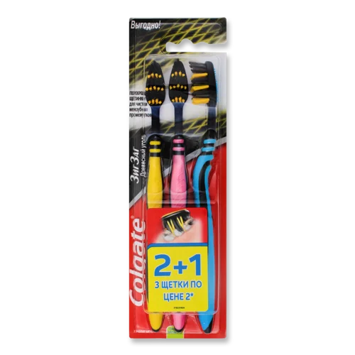 Зубна Щітка Зигзаг з Деревним Вугіллям Colgate, 3 шт