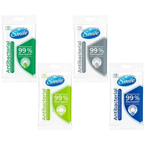 Серветки вологі Smile Antibacterial 15шт в асортименті