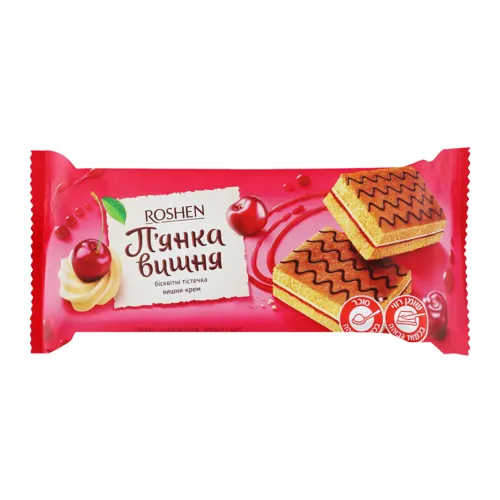 Тістечка бісквітні вишня-крем П'янка вишня Roshen м/у 300г
