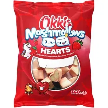 Маршмеллоу Okki Hearts зі смаком клубники 140г