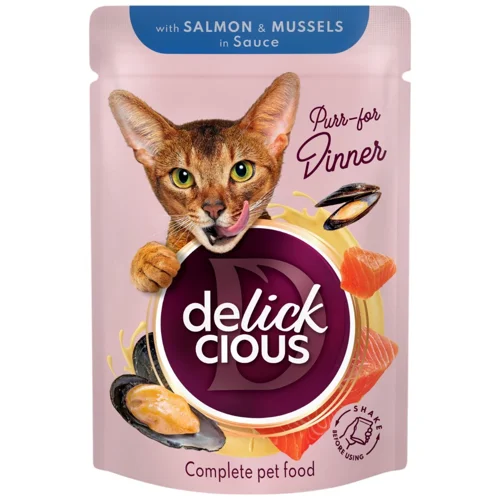 Корм вологий Delickcious з лососем і мідіями для котів 85г