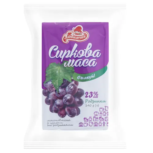 Сиркова маса Любимчик солодка молоковмісна з родзинками 23%, 200г