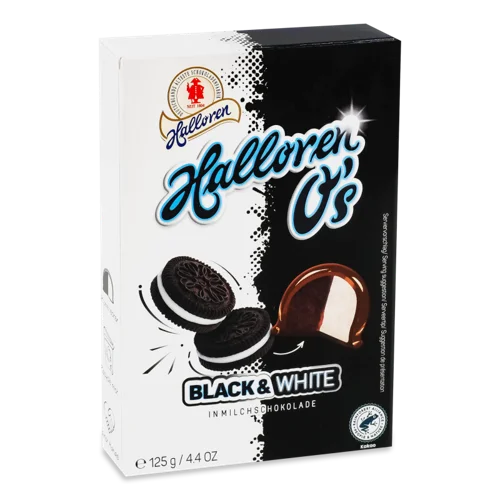Цукерки В Молочному Шоколаді Black&White O's Halloren, Картонна Упаковка, 125г
