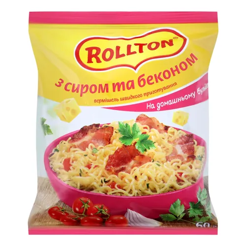 Вермішель швидкого приготування на домашньому бульйоні з сиром і беконом Rollton м/у 60г