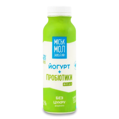 Йогурт Без Цукру 2.5% З Пробіотиками Міськмолзавод №1, п/пл, 330г