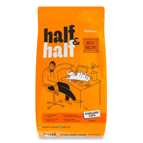Корм для стерилізованих котів Half&Half Beef сухий