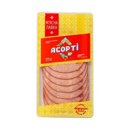 Шинка 100г М'ясна лавка Асорті копчена/варена нарізка в газовій упаковці