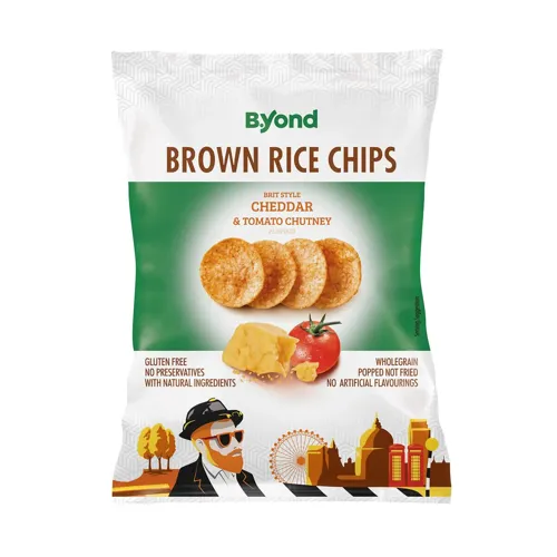 Чіпси B.Yond рисові зі смаком сиру Чеддер і томатний Чатні 70г