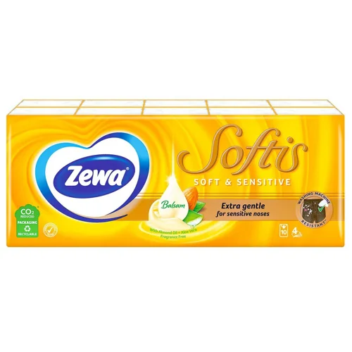 Хустинки Zewa Softis Soft&Sensitive паперові 10х9шт