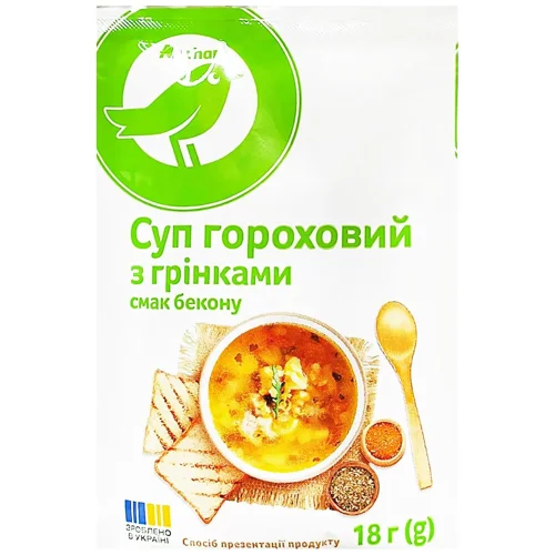 Суп Auchan гороховий з грінками смак бекону 18г
