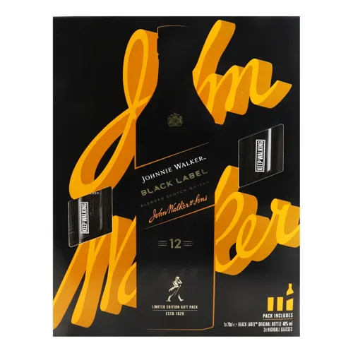 Набір Віскі 0.7л 40% Black Label Johnnie Walker+2 склянки 1шт