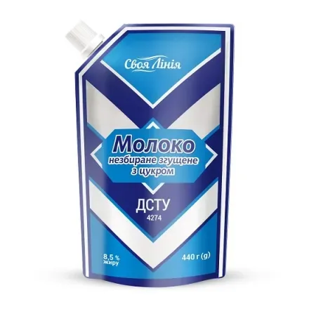 Молоко 440г Своя Лінія незбиране згущене з цукром 8,5% д/пак