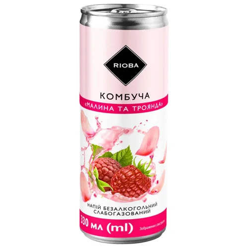 RIOBA КОМБУЧА 330МЛ ЖБ : МАЛИНА-ТРОЯНДА