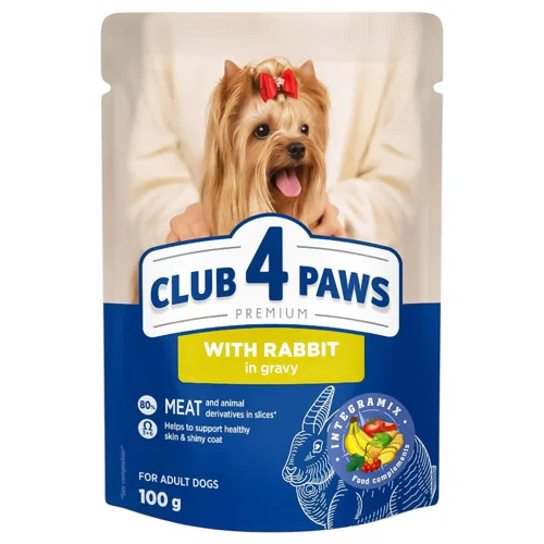 Корм вологий Club 4 Paws Premium з кроликом в підливці для дорослих собак 100г
