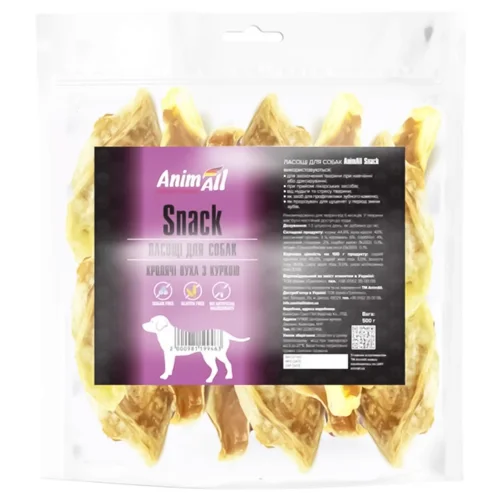 Ласощі для собак AnimAll Snack кролячі вуха з куркою 500г