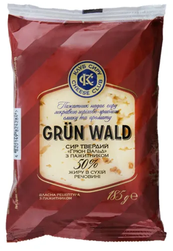 Сир 50% твердий з пажитником Grun Wald Клуб сиру м/у 185г