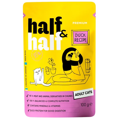 Корм вологий Half&Half з качкою для котів 100г