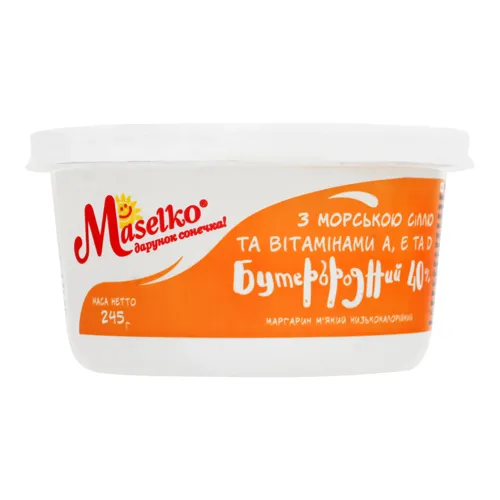 Маргарин 40% з морською сіллю та вітамінами Бутербродний Maselko п/у 245г